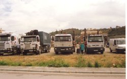 La flota de camions de Pelegr Bergad a la zona esportiva