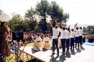 Els de l'Esbart Dansaire Santvicent� van ballar un Ball de Bastons, per� abans van fer un discurs en contra la guerra a Iraq