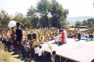 La Santa Missa i la Benedicci� dels Rams va congregar prop d'un miler de santvicentins al pla dels Dip�sits en aquest Diumenge de Pasqua tan especial