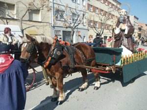 La nova figura de Sant Antoni mesura gaireb� un metre i vuitanta cent�metres. Va ser feta per commemorar el 80� Aniversari dels Tres Tombs. / JORDI LARGO