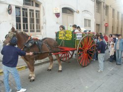 Les cues per pujar a dalt del carro del Gremi de Carreters i Cansaladers van ser habituals perqu tothom tenia ganes de pujar-hi. / JORDI LARGO